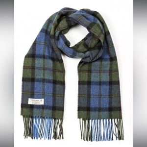 🐑 John Hanley Irish Blue and Green Plaid Lambswool Scarf ☘️ NWT